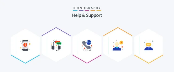 Help Support Flat Icon Pack Including Customer Support Headset Question — Archivo Imágenes Vectoriales
