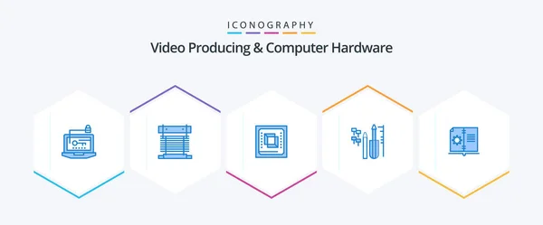 Video Producing Computer Hardware Blue Icon Pack Including Engineering Reapair — Vetor de Stock