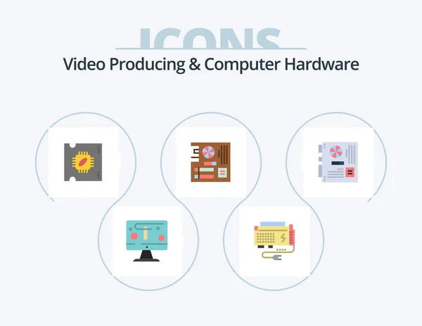 Video Producing Computer Hardware Flat Icon Pack Icon Design Mother — Stok Vektör