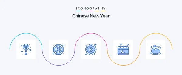 Chinese New Year Blue Icon Pack Including Food China Flower — Archivo Imágenes Vectoriales