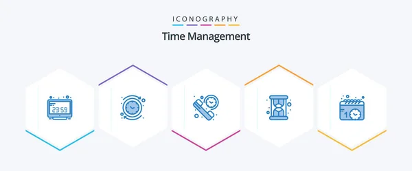 Time Management Blue Icon Pack Including Productivity Hourglass Reverse Time — Stock Vector