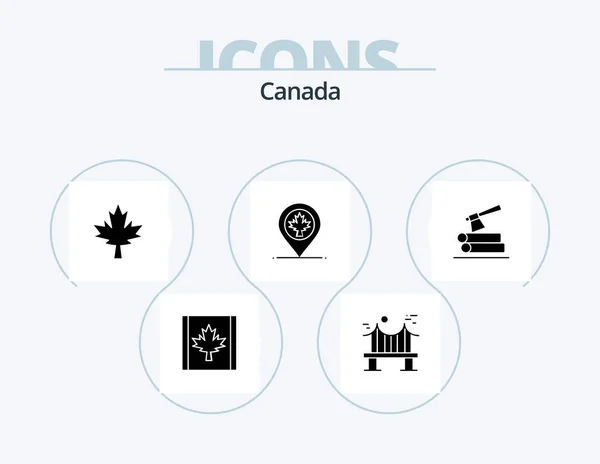 Canada Glyph Icon Pack Icon Design Timber Canada Leaf Location — 스톡 벡터