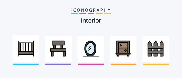 Interior Line Filled Icon Pack Including Cabinet Interior Interior Room — Stock vektor