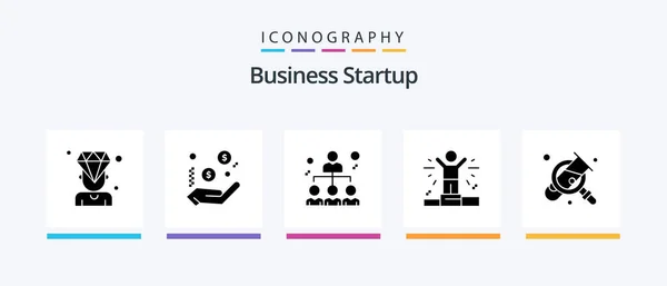 Business Startup Glyph Icon Pack Including Man Hand Share Network — Διανυσματικό Αρχείο