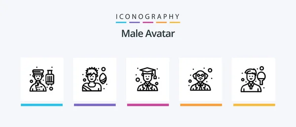 Male Avatar Line Icon Pack Including Rugby Player Delivery Man — Stockvektor