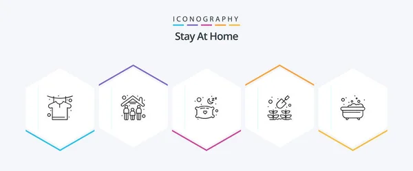 Stay Home Line Icon Pack Including Shower Bathing Relax Bath — ストックベクタ