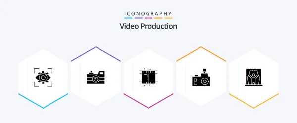 Video Production Glyph Icon Pack Including Photographer Flash Camera Retro — Image vectorielle