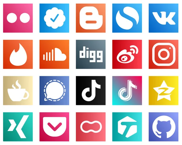 Elegant Social Media Icons Meta Soundcloud China Weibo Icons Fully — Wektor stockowy