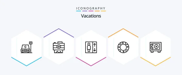 Vacations Line Icon Pack Including Lifebuoy Insurance Cam Group — Image vectorielle