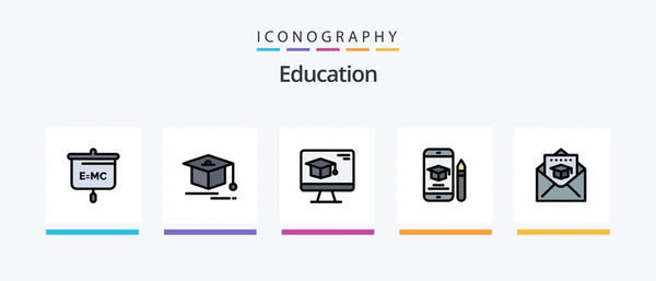 Education Line Filled Icon Pack Including Graduation Cap File Mail — Vector de stock