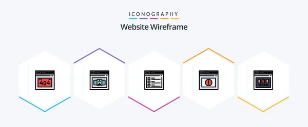 Website Wireframe Filledline Icon Pack Including Template Browser Web Website — Stok Vektör