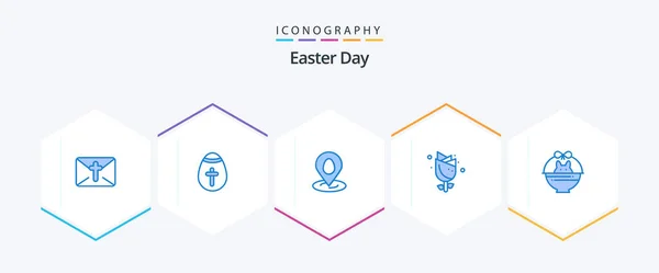 Easter Blue Icon Pack Including Cart Holiday Location Nature Flower — Vettoriale Stock