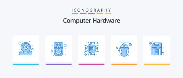 Computer Hardware Blue Icon Pack Including Floppy Computer Chip Technology — Stok Vektör