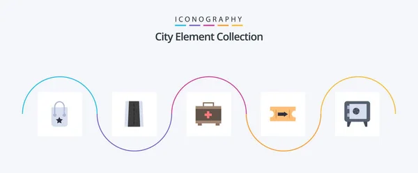 City Element Collection Flat Icon Pack Including Journey First Aid — стоковый вектор