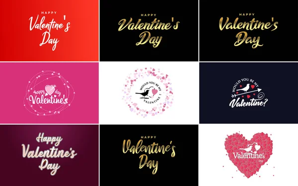 Happy Valentine Day Greeting Card Template Cute Animal Theme Pink — Stockvektor
