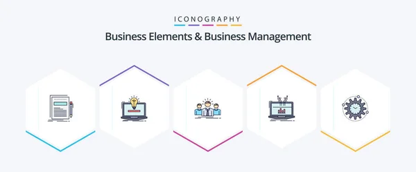 Business Elements Business Managment Filledline Icon Pack Including Management Analysis — Stock vektor