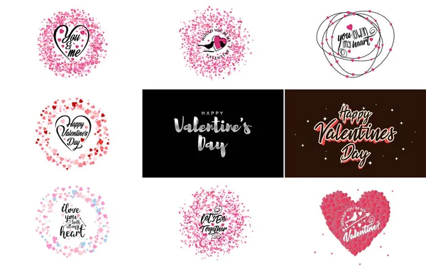 花をテーマにしたハッピーバレンタインデーグリーティングカードテンプレートとピンクの配色 — ストックベクタ