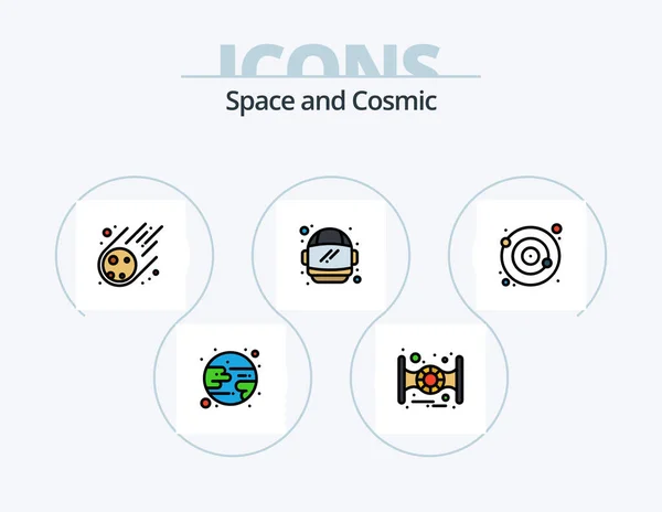 Space Line Filled Icon Pack Icon Design Space Space Moon — Stockový vektor