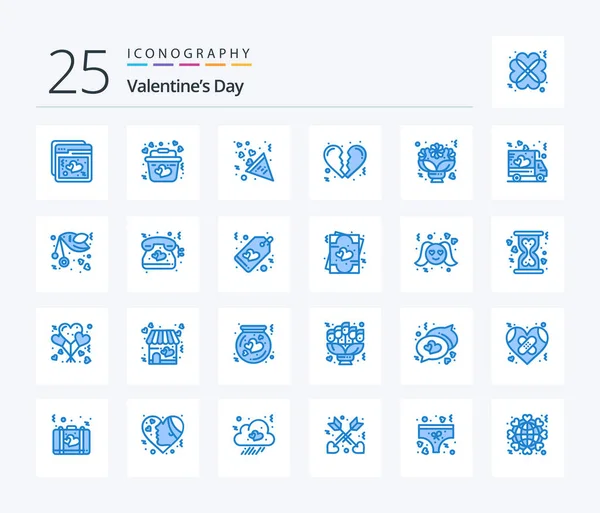 Valentines Day Blue Color Icon Pack Including Love Bouquet Celebration —  Vetores de Stock
