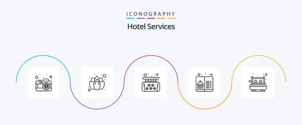 Hotel Services Line Icon Pack Including Double Travel Five Service — Stockvector