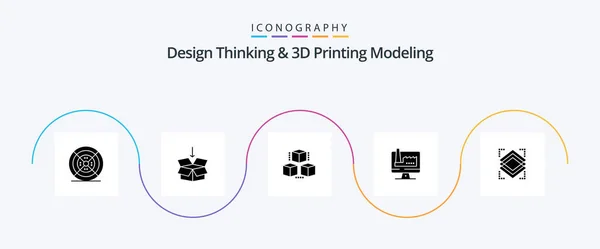Design Thinking Printing Modeling Glyph Icon Pack Including Object Factory — Stok Vektör