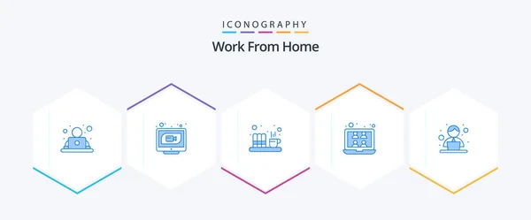 Work Home Blue Icon Pack Including Employee Online Web Meeting — ストックベクタ