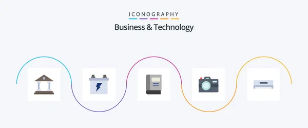 Business Technology Flat Icon Pack Including Cooling Technology Book Photography — Vetor de Stock