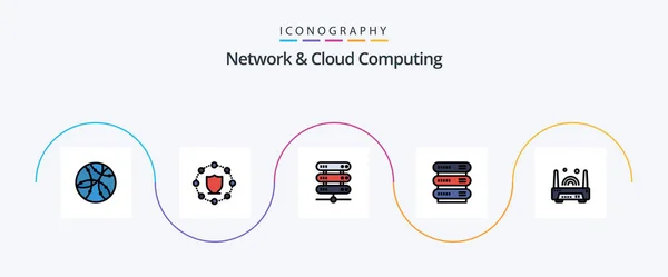 Network Cloud Computing Line Filled Flat Icon Pack Including Technology — Archivo Imágenes Vectoriales