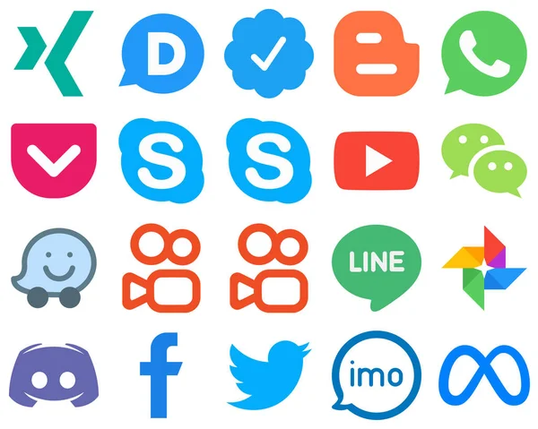 Flat Social Media Icons Modern Discord Line Chat Kuaishou Messenger — Wektor stockowy