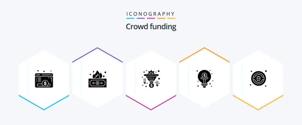 Crowdfunding Glyph Icon Pack Including Bitcoin Funding Conversion Finance Business — Stockvector