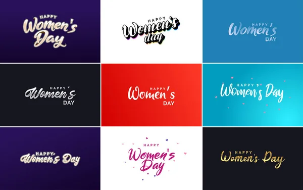 Eight March Typographic Design Set Happy Women Day Theme — Vector de stock
