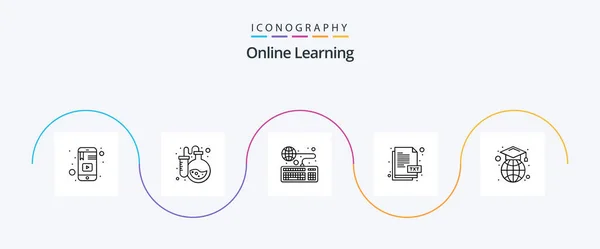 Online Learning Line Icon Pack Including Study Txt File Online — Stock vektor