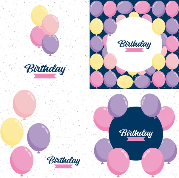 Happy Birthday Announcement Poster Flyer Greeting Card Flat Style Vector — Vector de stock