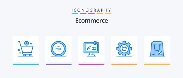 Ecommerce Blue Icon Pack Including Gear Configuration Line Cart Ecommerce — Vector de stock