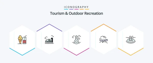 Tourism Outdoor Recreation Filledline Icon Pack Including Pool Fly Temperature — Stock Vector
