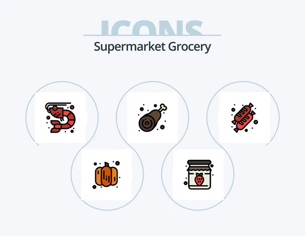 Grocery Line Filled Icon Pack Desain Ikon Tanda Tangan Iklan - Stok Vektor