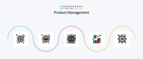 Product Management Line Filled Flat Icon Pack Including External Jigsaw — Stock Vector