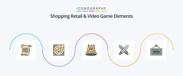 Shoping Retail Video Game Elements Line Filled Flat Icon Pack — Stockvektor