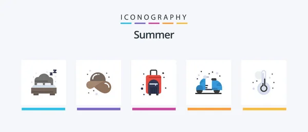 Summer Flat Icon Pack Including Summer Hot Bag Cruiser Beach — стоковый вектор