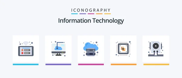 Information Technology Flat Icon Pack Including Computer Central Installation Platform — 图库矢量图片