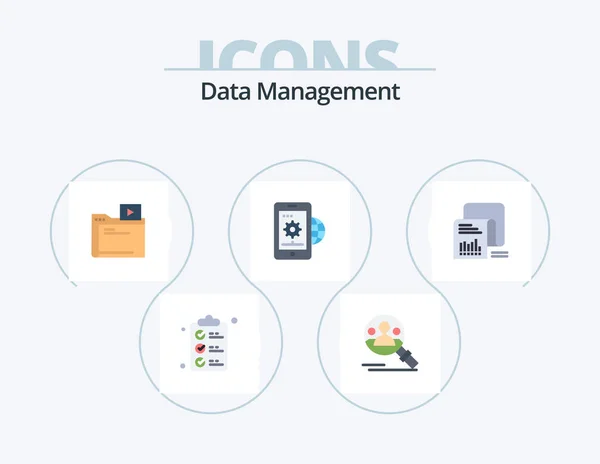 Data Management Flat Icon Pack Icon Design Checklist Globe Folder — Vettoriale Stock