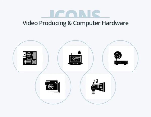 Video Producing Computer Hardware Glyph Icon Pack Icon Design Hardware — Vector de stock