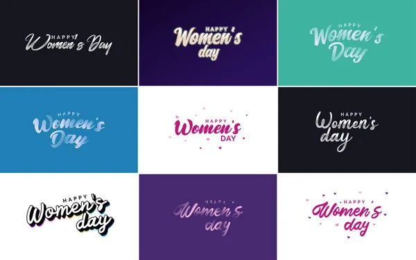 Eight March Typographic Design Set Happy Women Day Theme — Stock Vector