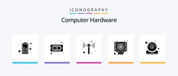 Computer Hardware Glyph Icon Pack Including Wifi Hardware Fan Creative — Stock Vector