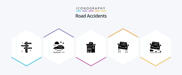 Road Accidents Glyph Icon Pack Including Skidding Car Wet Road — Stockvector