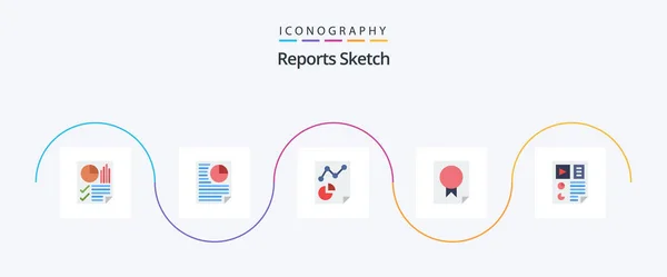 Reports Sketch Flat Icon Pack Including Report Page Report Data — Stock vektor