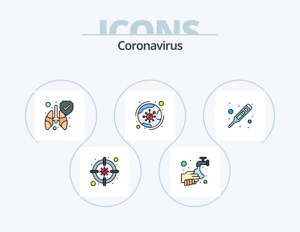 Coronavirus Line Filled Icon Pack Icon Design Bacteria Location Meter — Stok Vektör