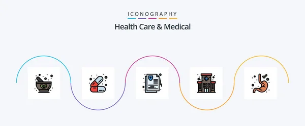 Health Care Medical Line Filled Flat Icon Pack Including Digestion — стоковый вектор