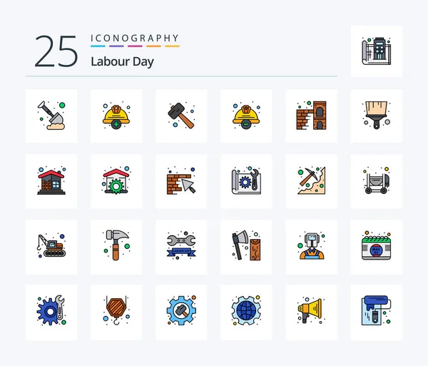 Labour Day Line Filled Icon Pack Including Safety Construction Labour — Stock Vector