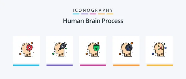 Human Brain Process Line Filled Icon Pack Including Mark Head — Stock Vector